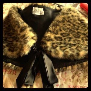 Faux Fur Cape w/satin ribbon tie